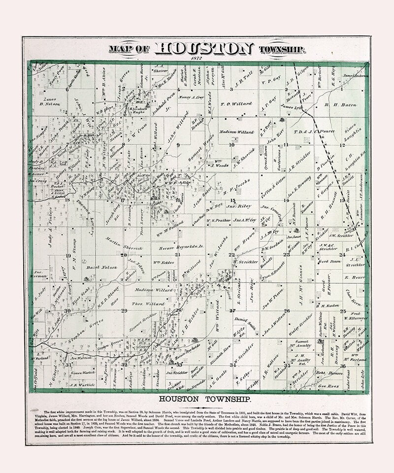 1872 Map of Houston Township Adams County Illinois