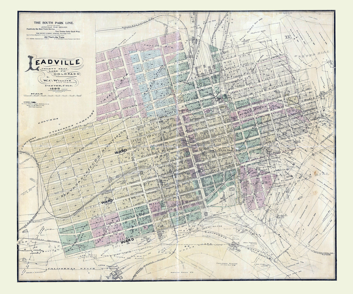 1895 Map of Leadville Lake County Colorado