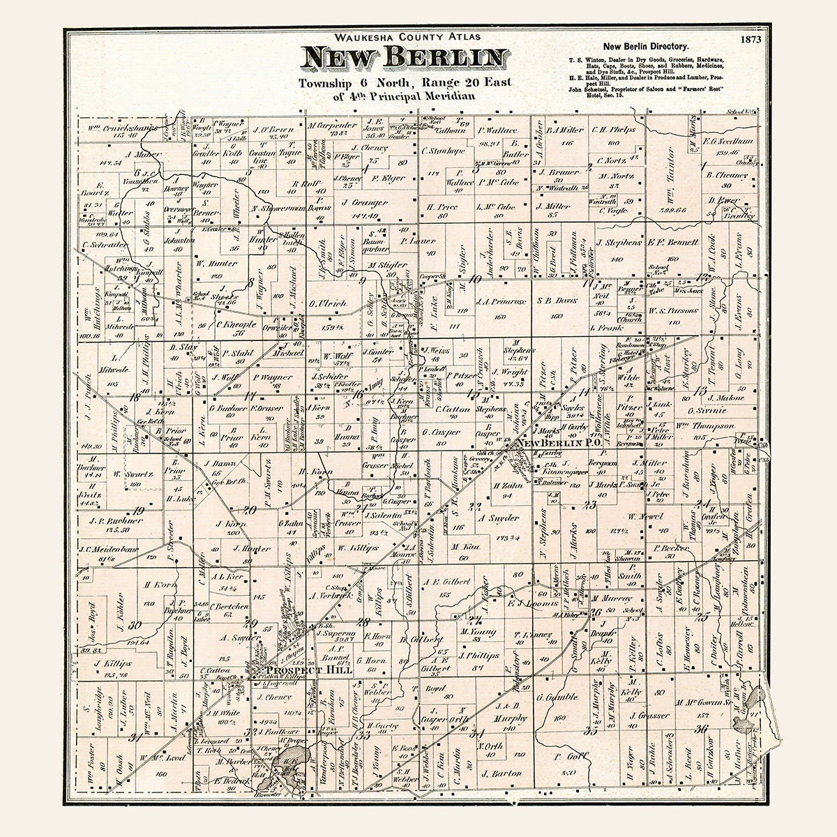 1873 Map of New Berlin Township Waukesha County Wisconsin