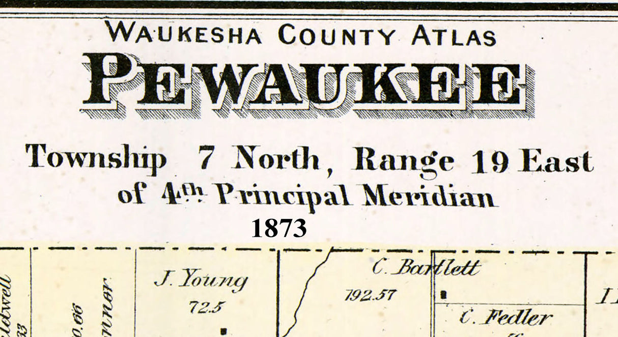 1873 Map of Pewaukee Township Waukesha County Wisconsin