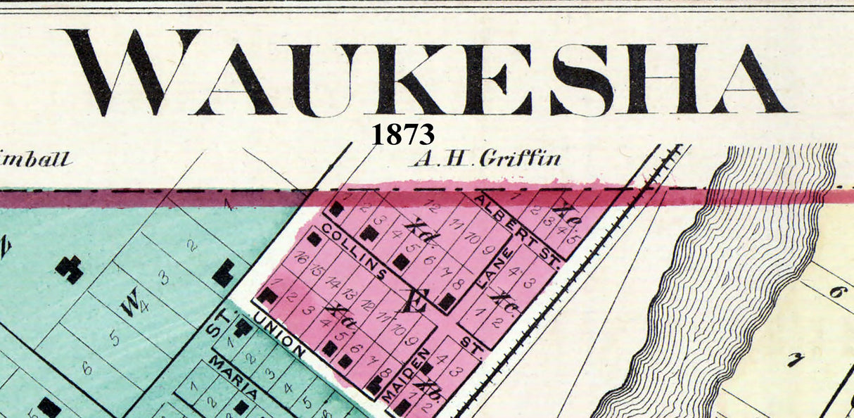 1873 Town Map of Waukesha Waukesha County Wisconsin