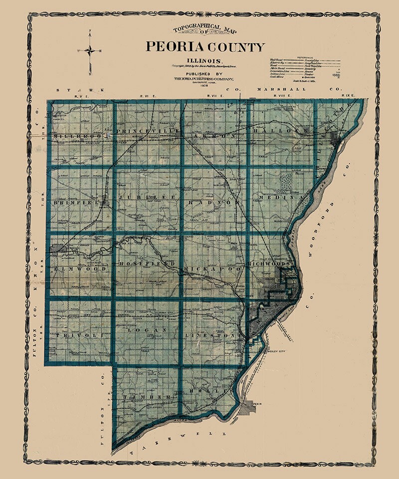 1908 Map of Peoria County Illinois