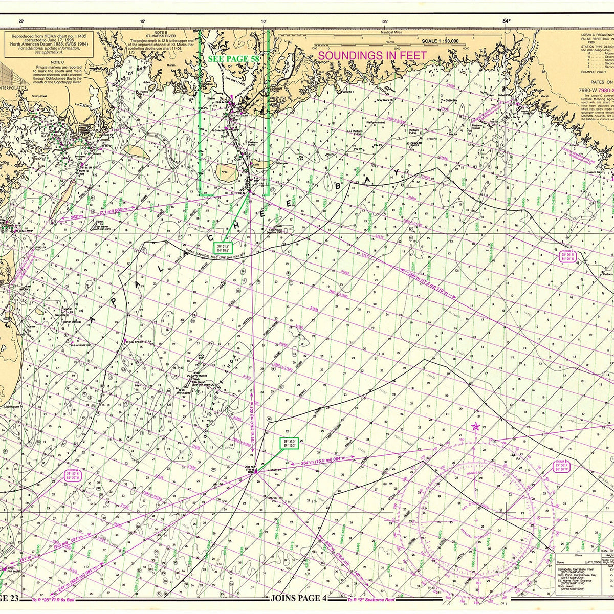 1996 Nautical Chart Map of Apalachee Bay Florida – Genealogical Surveyor
