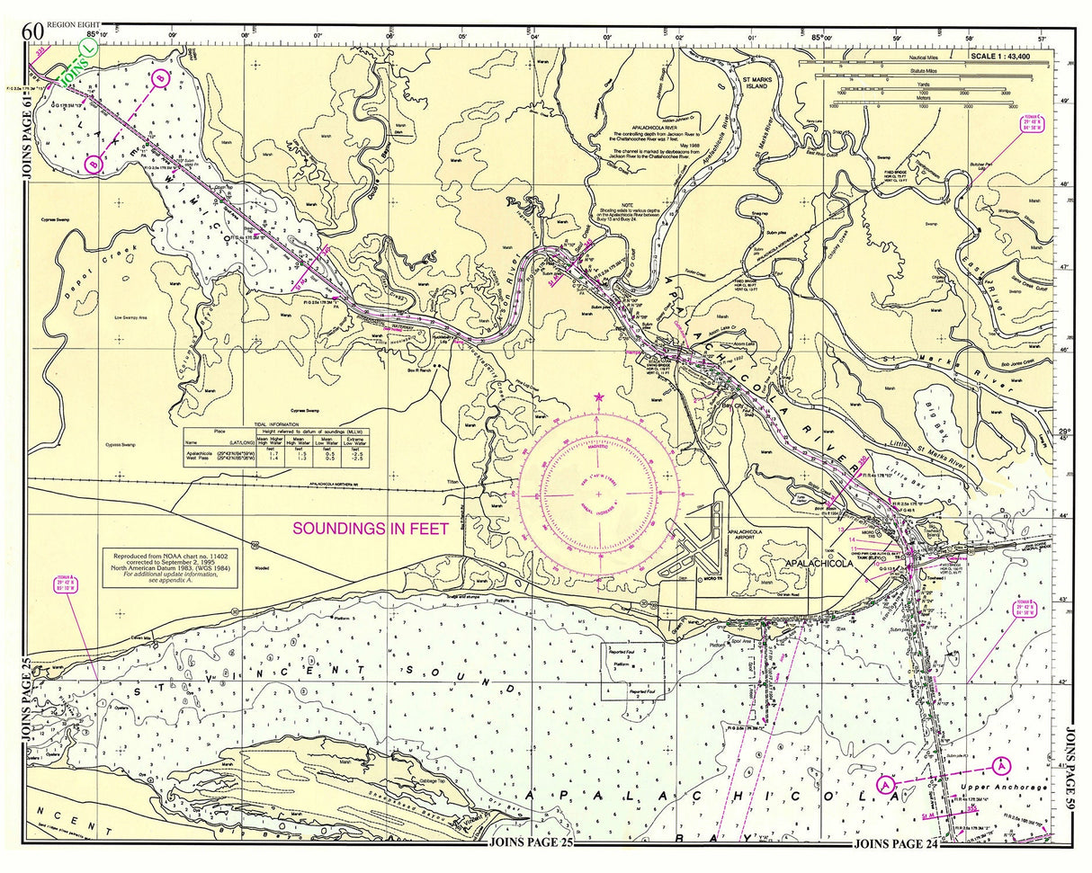 1996 Nautical Chart Map of Apalachicola Bay Florida Apalachicola River