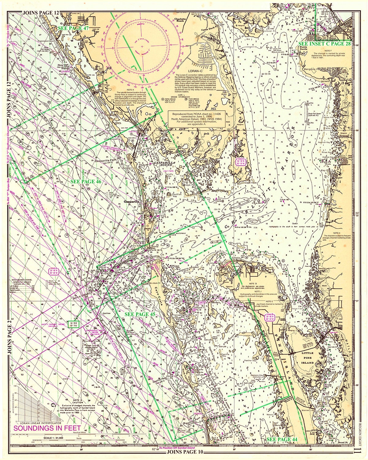 1996 Nautical Chart Map of Charlotte Harbor Cape Coral Florida Gasparilla Sound