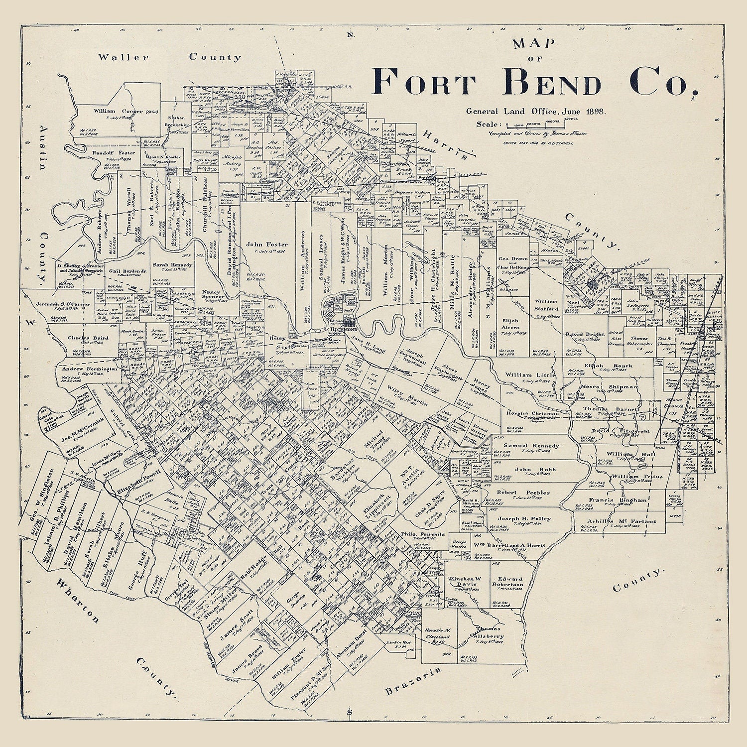 1914 Farm Line Map of Fort Bend County Texas