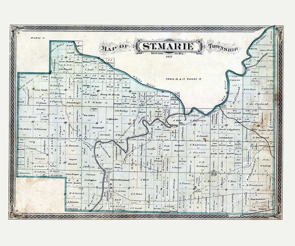 1875 Map of St Marie Township Green Lake County Wisconsin