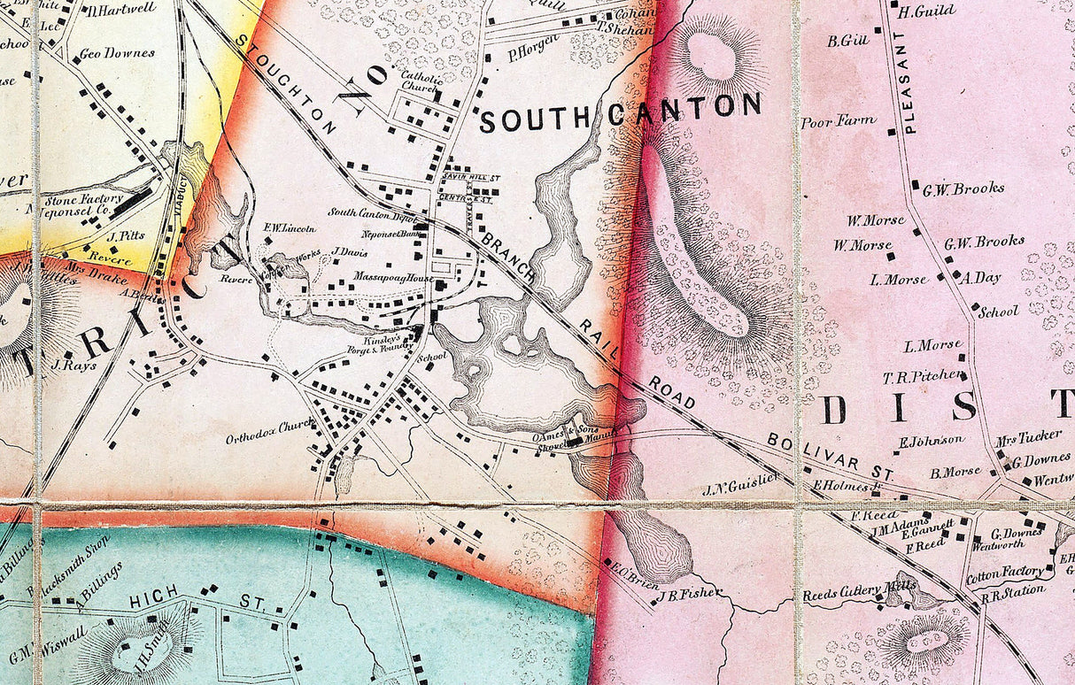 1855 Town Map of Canton Norfolk County Massachusetts