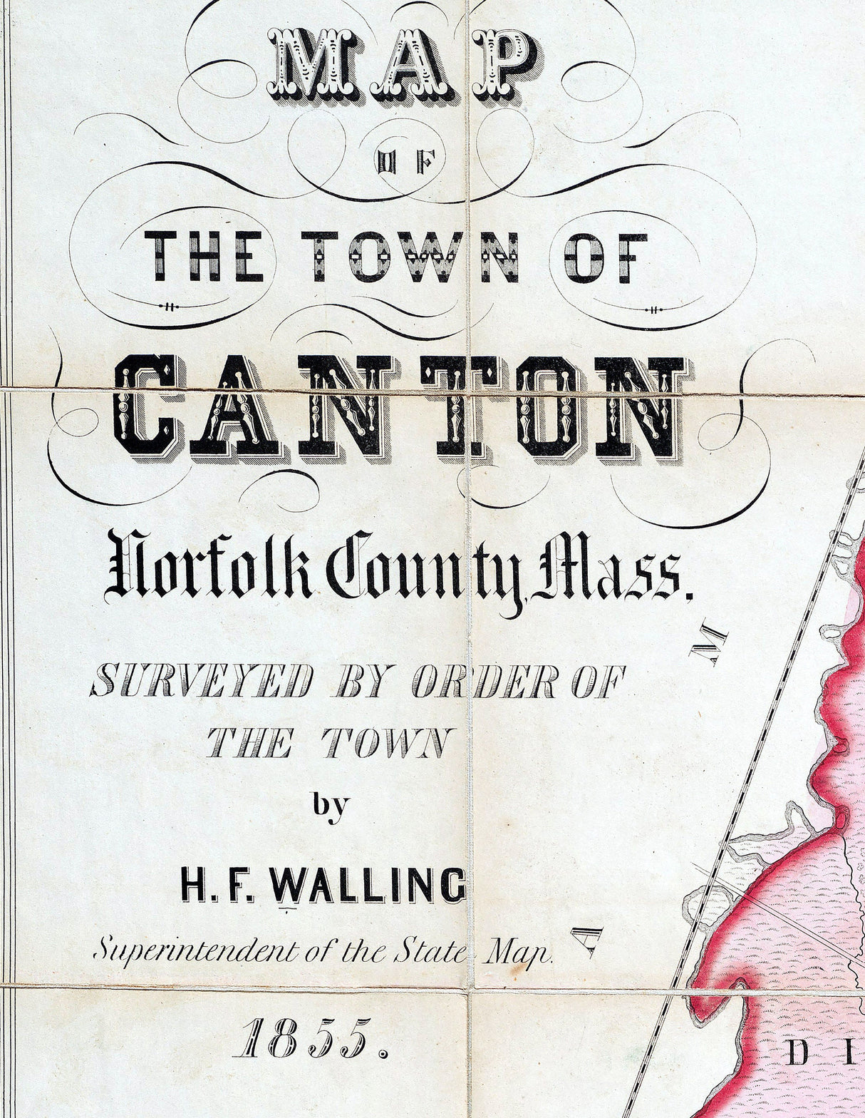 1855 Town Map of Canton Norfolk County Massachusetts