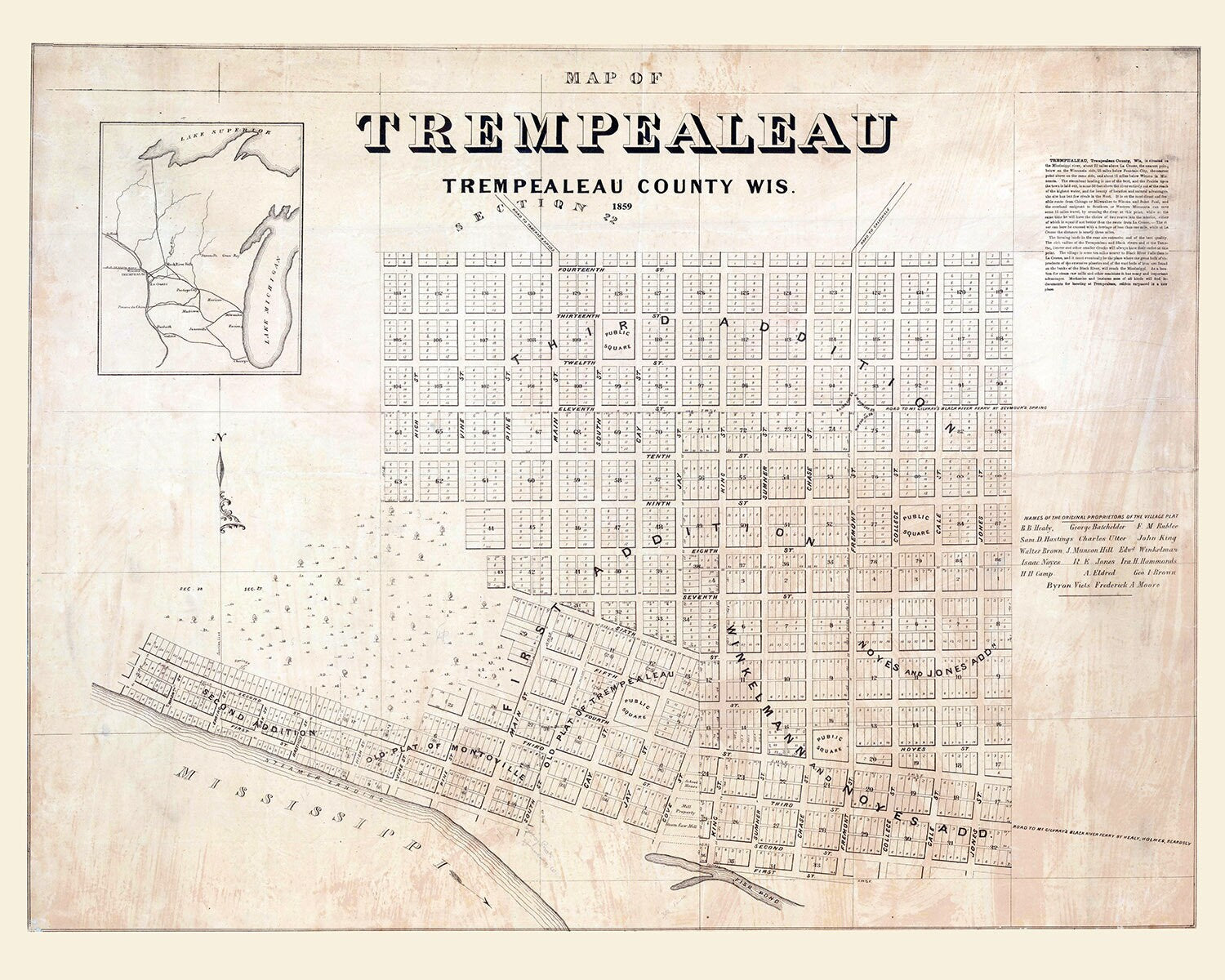 1859 Town Map of Trempealeau Wisconsin