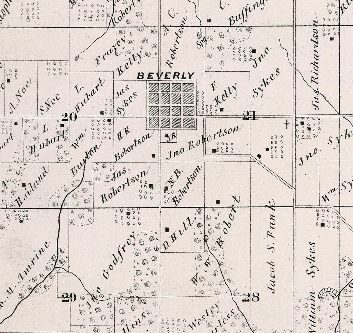 1872 Map of Beverly Township Adams County Illinois