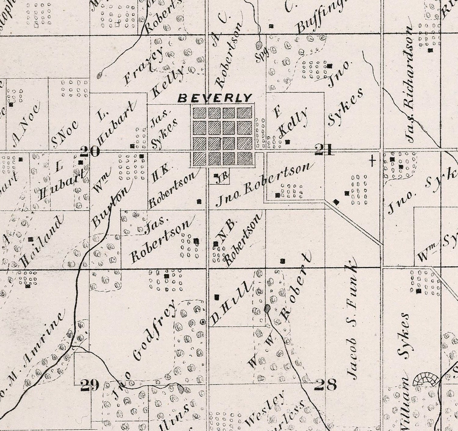 1872 Map of Beverly Township Adams County Illinois