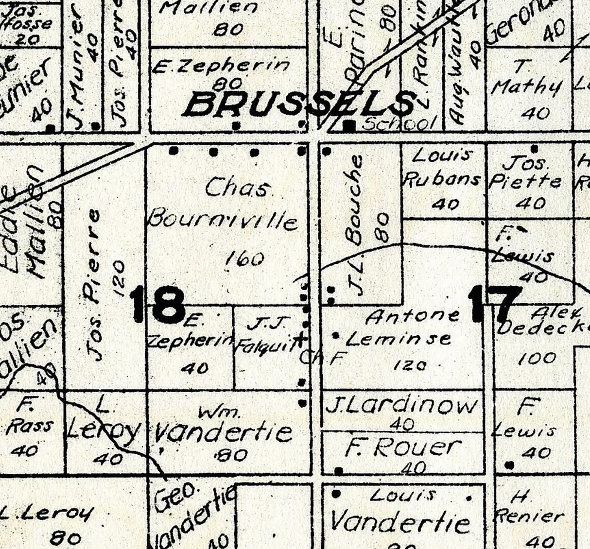 1917 Map of Brussels Township Door County Wisconsin