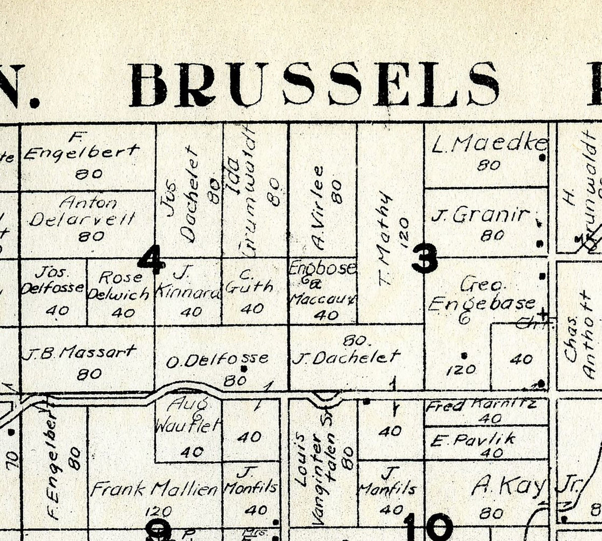 1917 Map of Brussels Township Door County Wisconsin