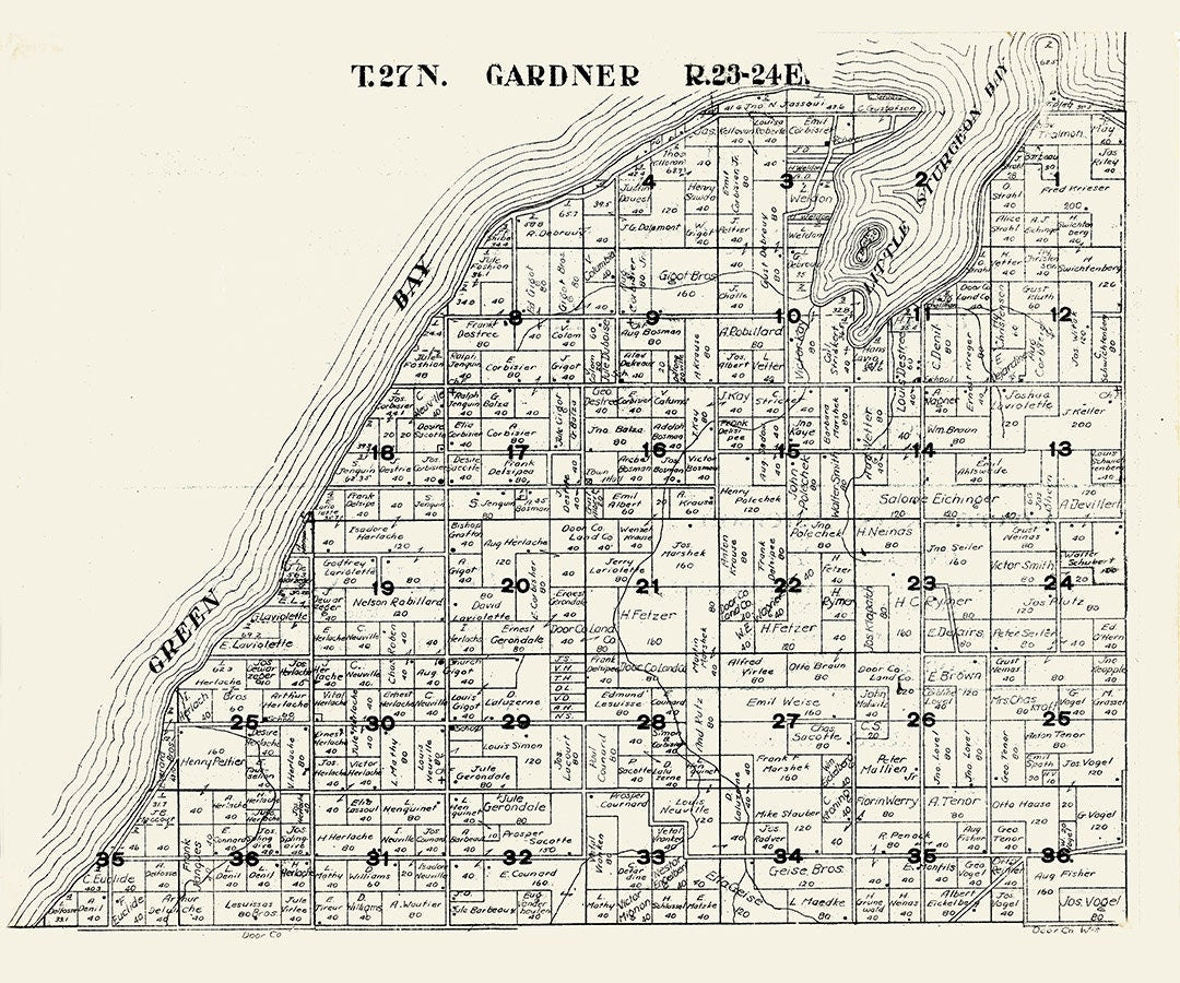 1917 Map of Gardner Township Door County Wisconsin