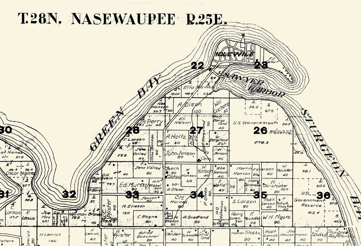 1917 Map of Nasewaupee Township Door County Wisconsin