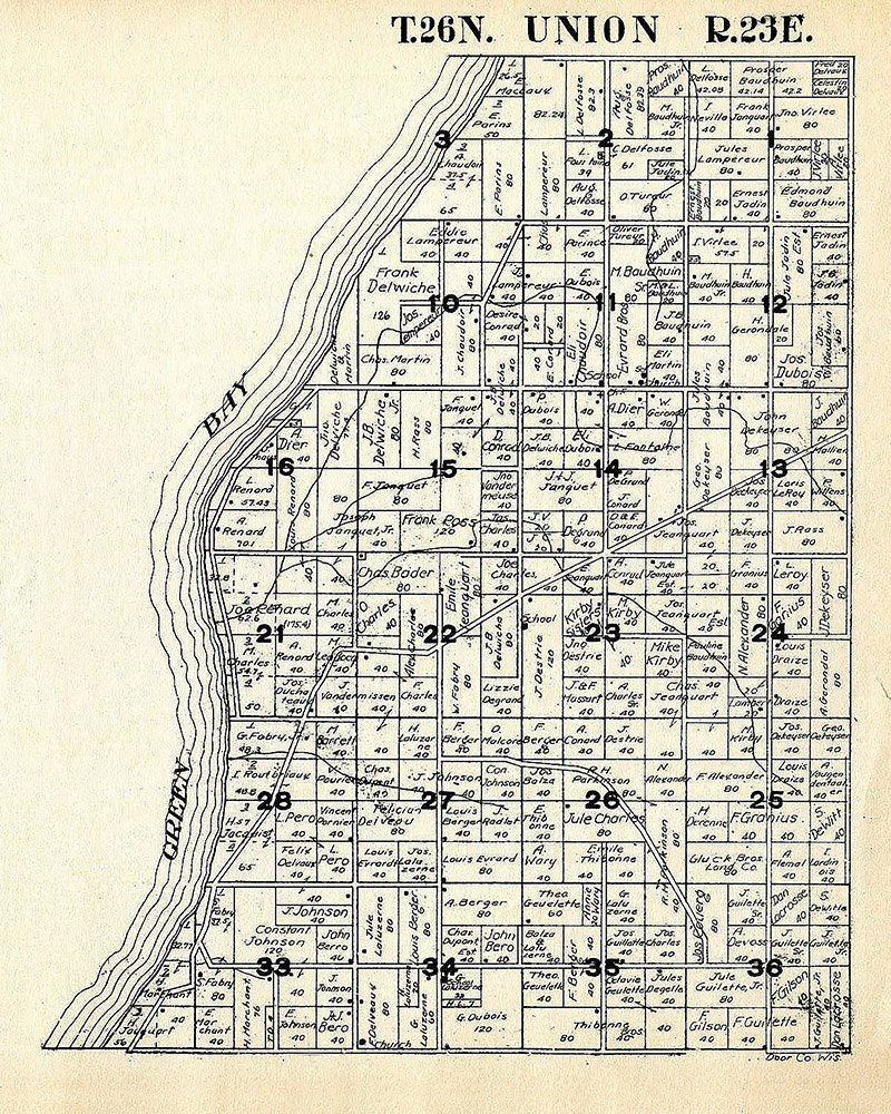 1917 Map of Union Township Door County Wisconsin