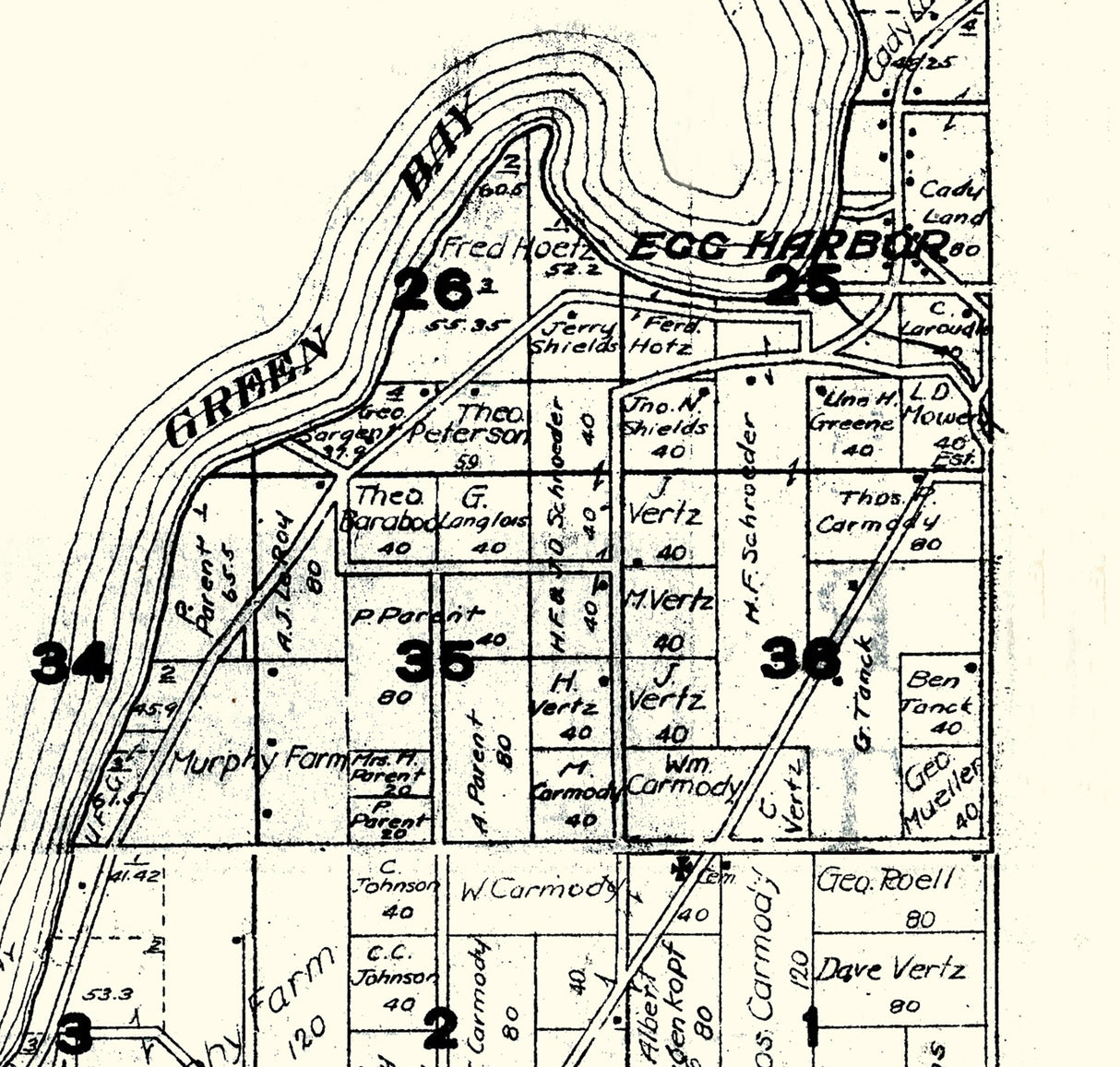 1917 Map of Egg Harbor Township Door County Wisconsin