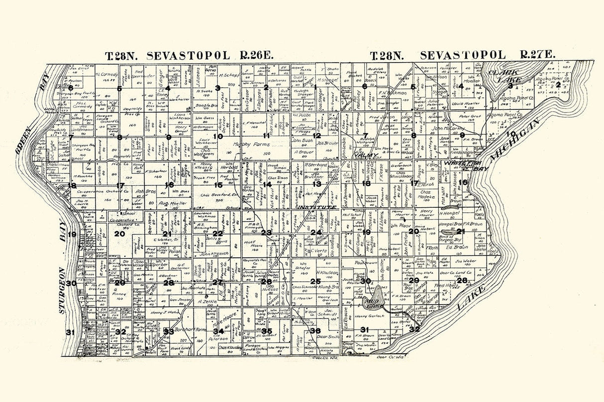 1917 Map of Sevastopol Township Door County Wisconsin