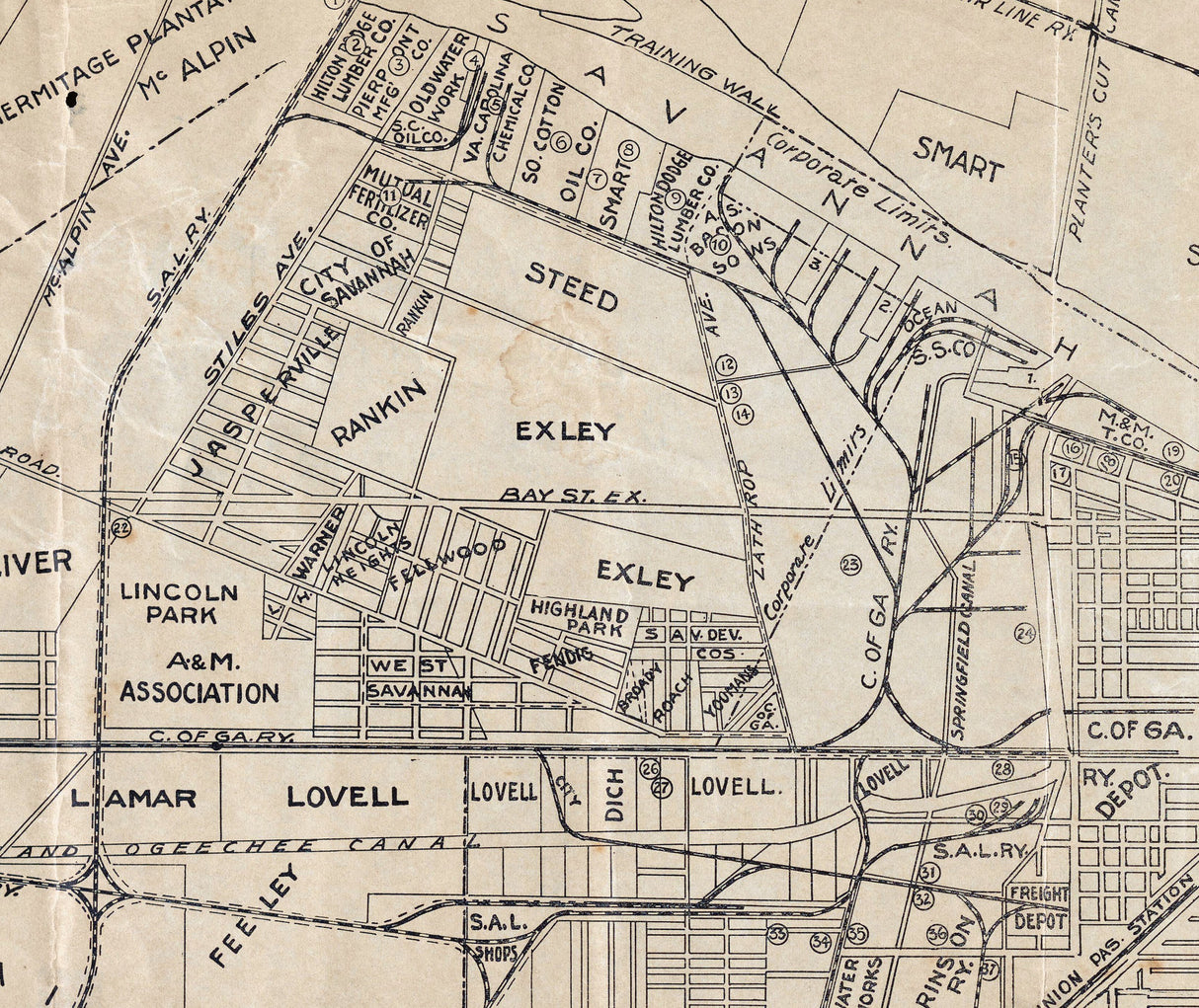1910 Map of Savannah Georgia