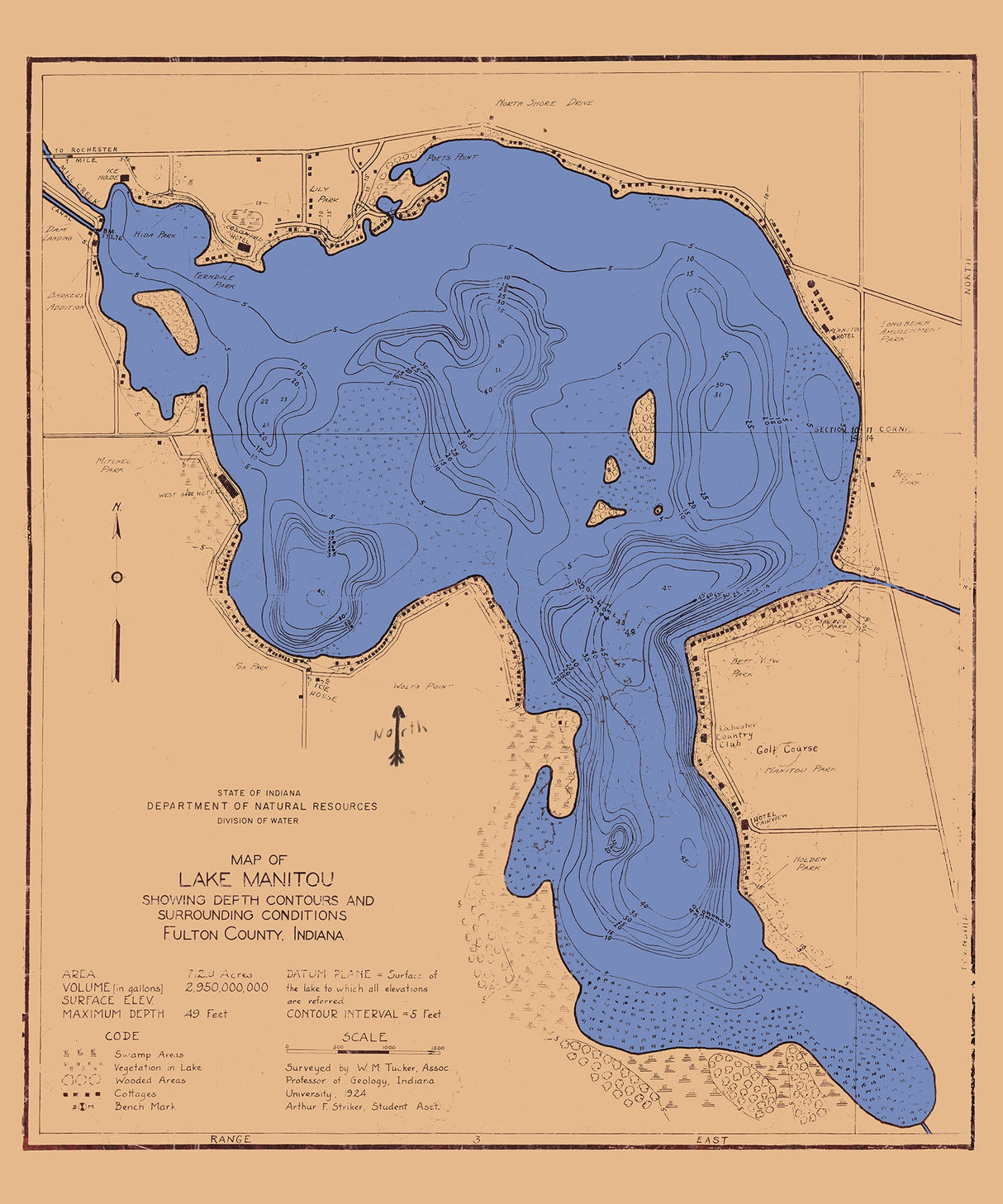 1924 Map of Lake Manitou Fulton County Indiana