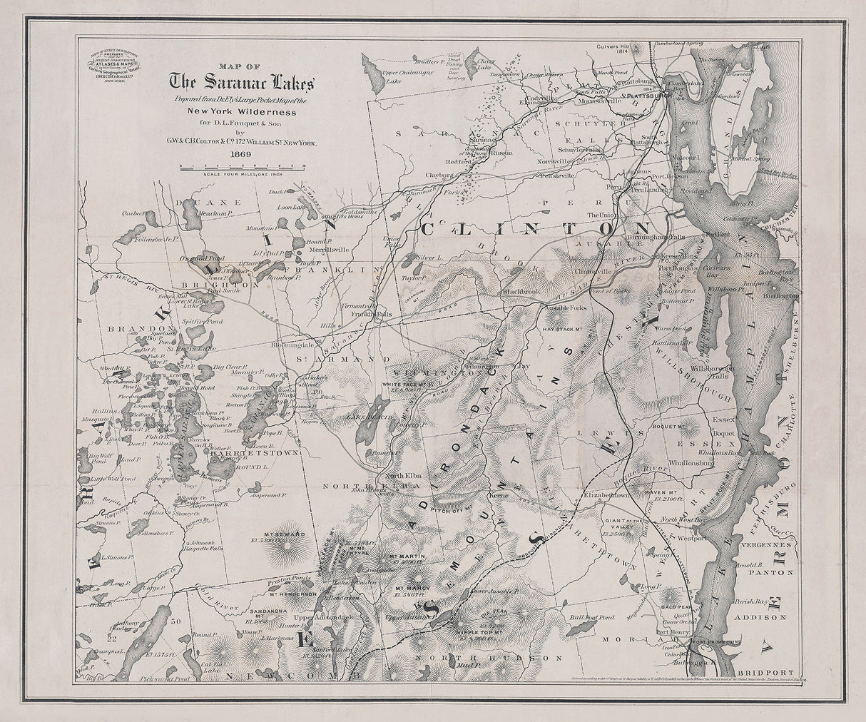 1869 Map of the Saranac Lakes New York