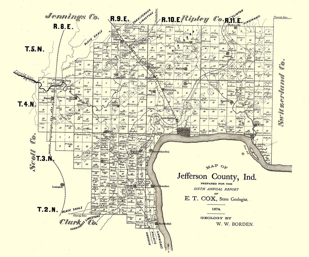 1874 Map of Jefferson County Indiana