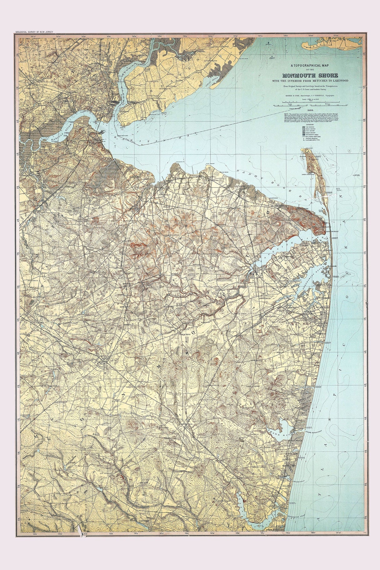 1889 Topo Map of the Monmouth Shore New Jersey