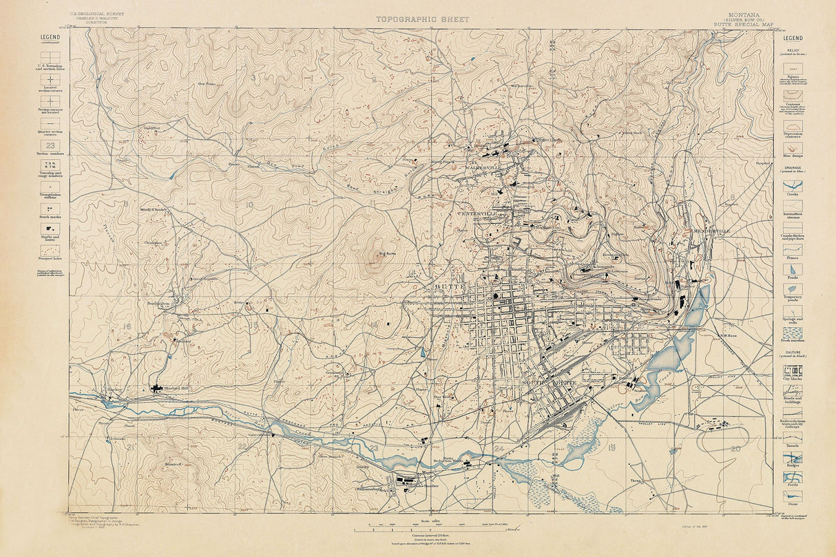 1897 Topo Map of Butte Silver Bow County Montana