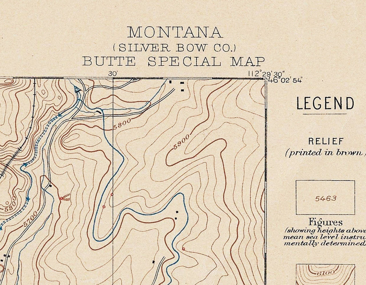 1897 Topo Map of Butte Silver Bow County Montana