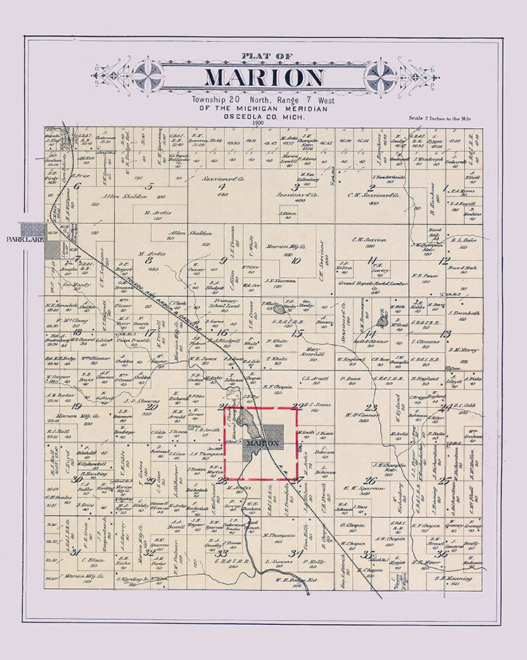 1900 Map of Marion Township Osceola County Michigan
