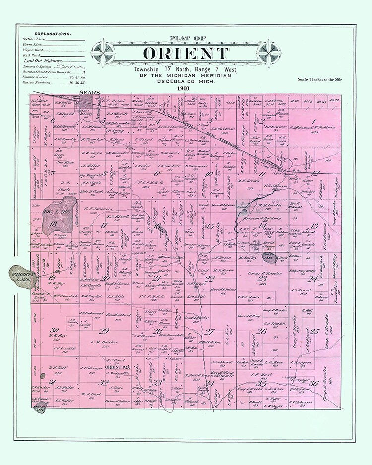 1900 Map of Orient Township Osceola County Michigan