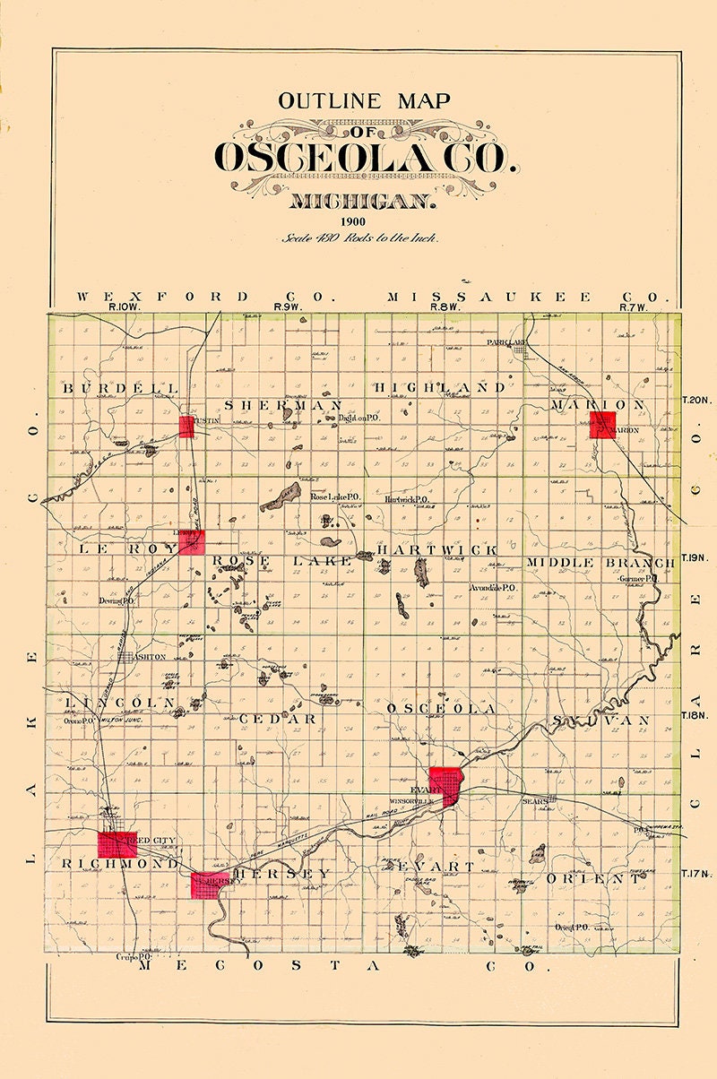 1900 Map of Osceola County Michigan