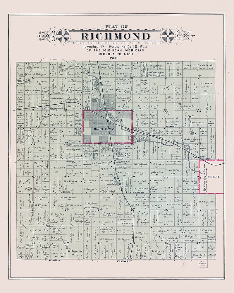 1900 Map of Richmond Township Osceola County Michigan