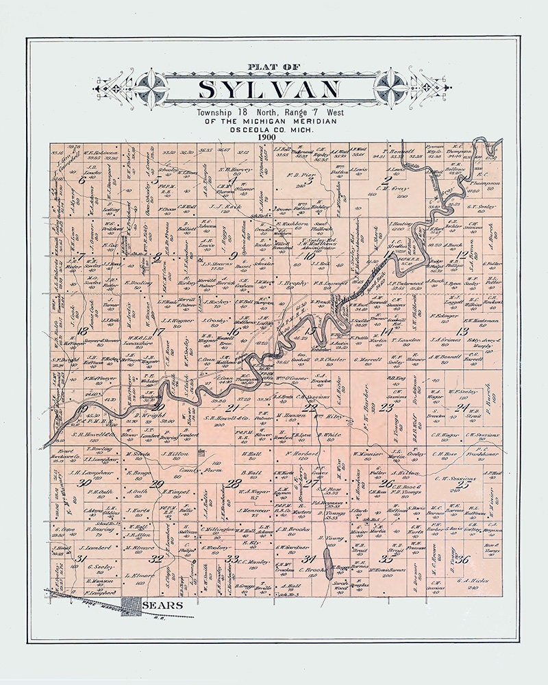 1900 Map of Sylvan Township Osceola County Michigan