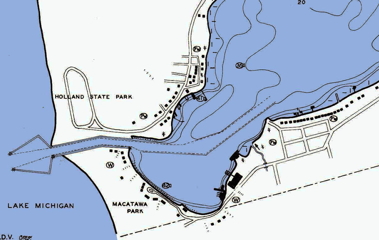 1941 Map of Lake Macatawa Ottawa County Michigan