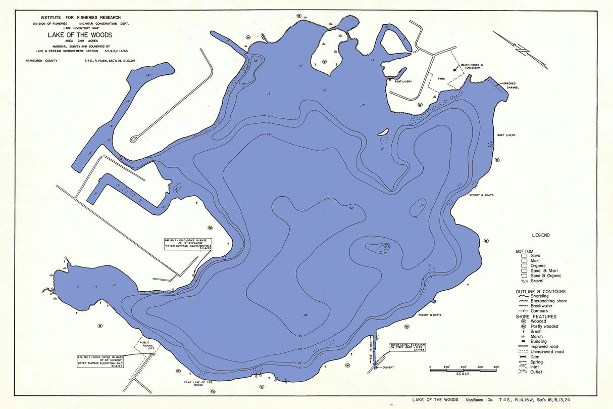 1963 Map of Lake Of The Woods Van Buren County Michigan