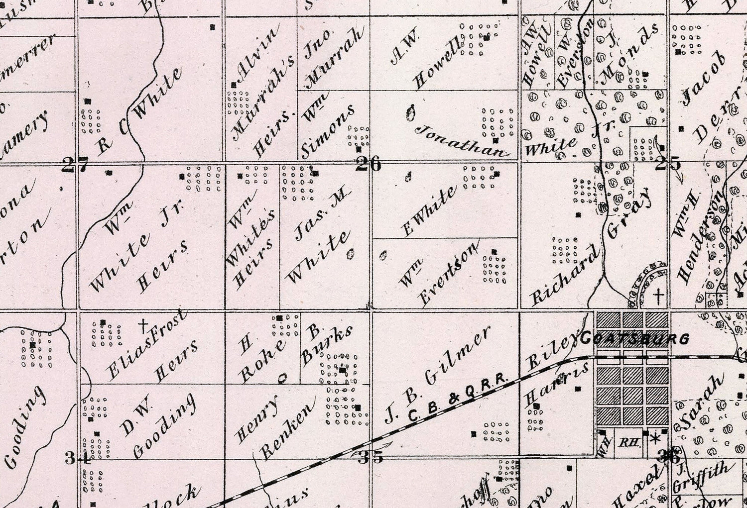 1872 Map of Honey Creek Township Adams County Illinois
