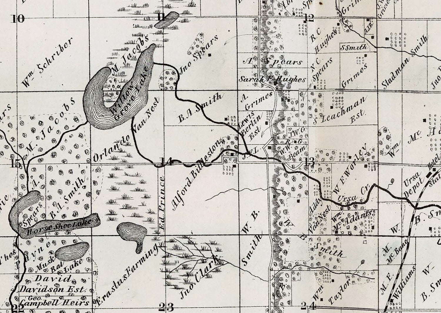 1872 Map of Ursa and Mendon Township Adams County Illinois