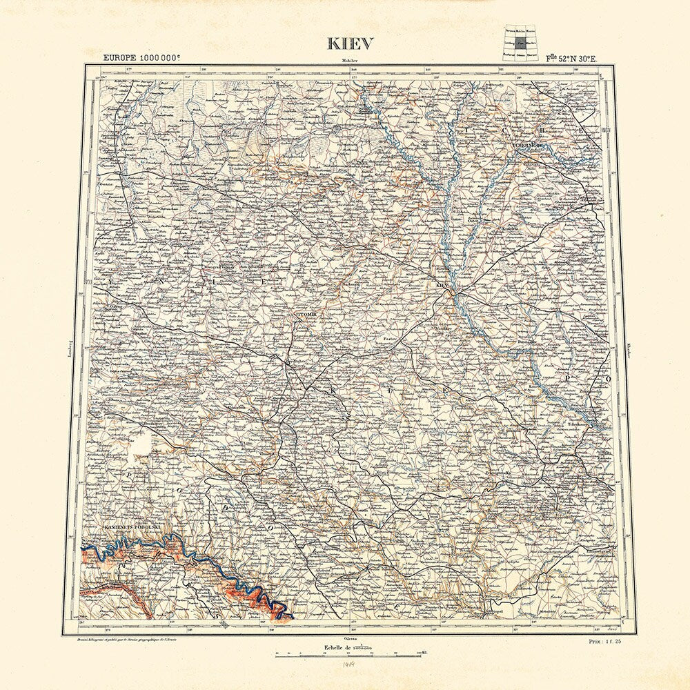 1919 Map of Kyiv Ukraine Region Kiev