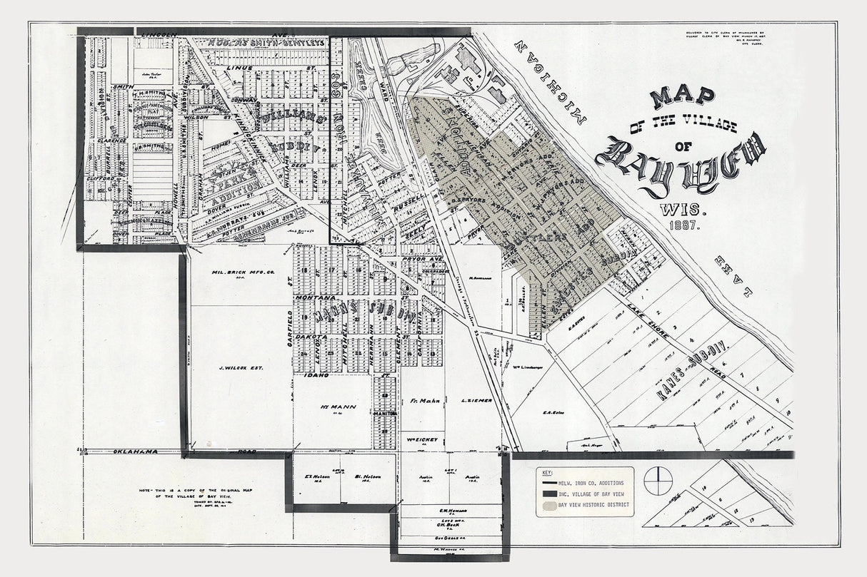 1887 Map of Bay View Wisconsin