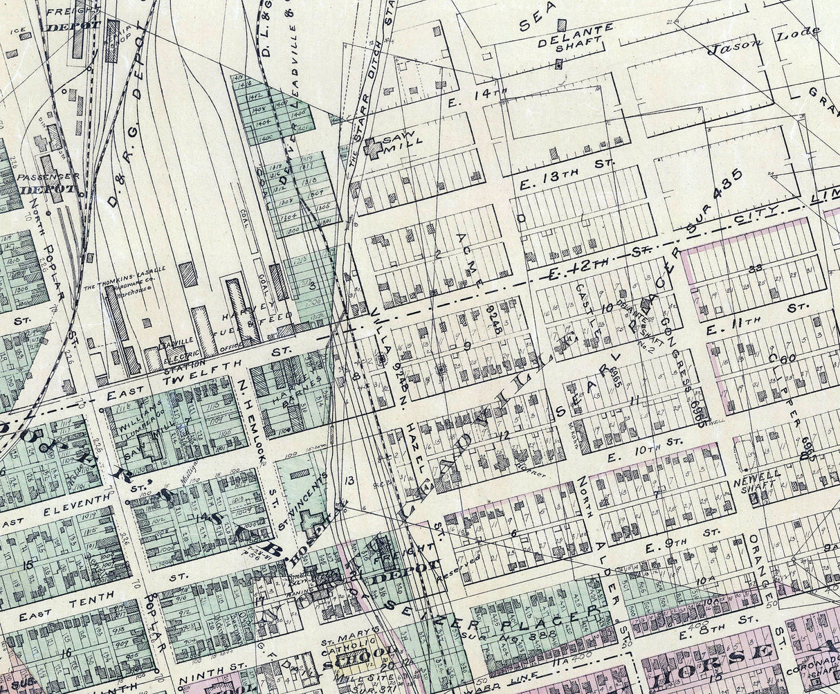 1895 Map of Leadville Lake County Colorado
