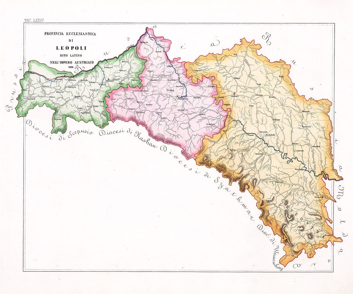 1859 Map of Provinces of Lviv Galicia in Austrian Empire