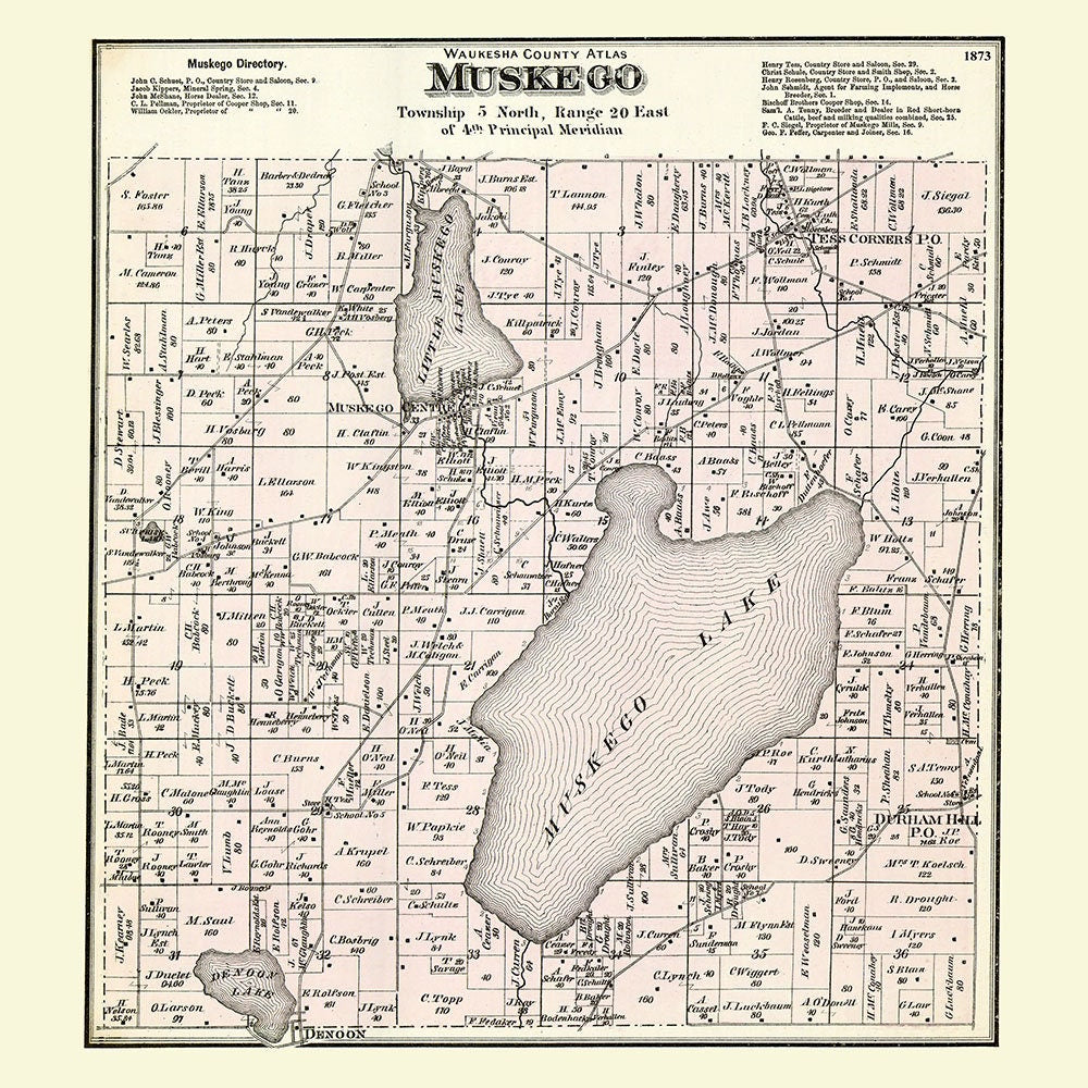 1873 Map of Muskego Township Waukesha County Wisconsin
