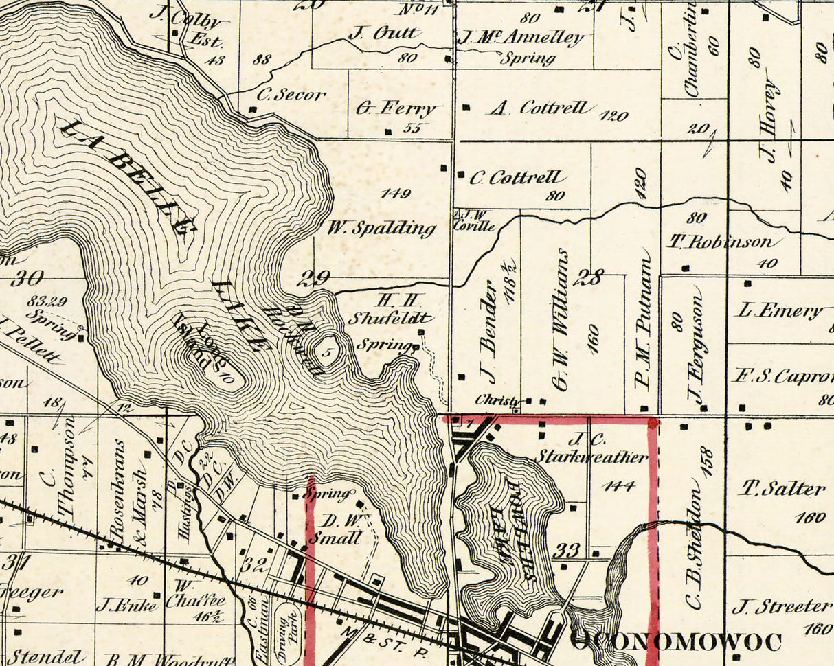 1873 Map of Oconomowoc Township Waukesha County Wisconsin