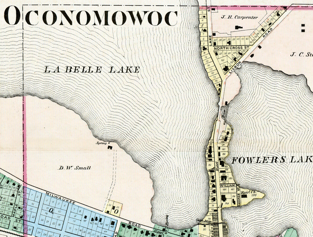 1873 Town Map of Oconomowoc Waukesha County Wisconsin