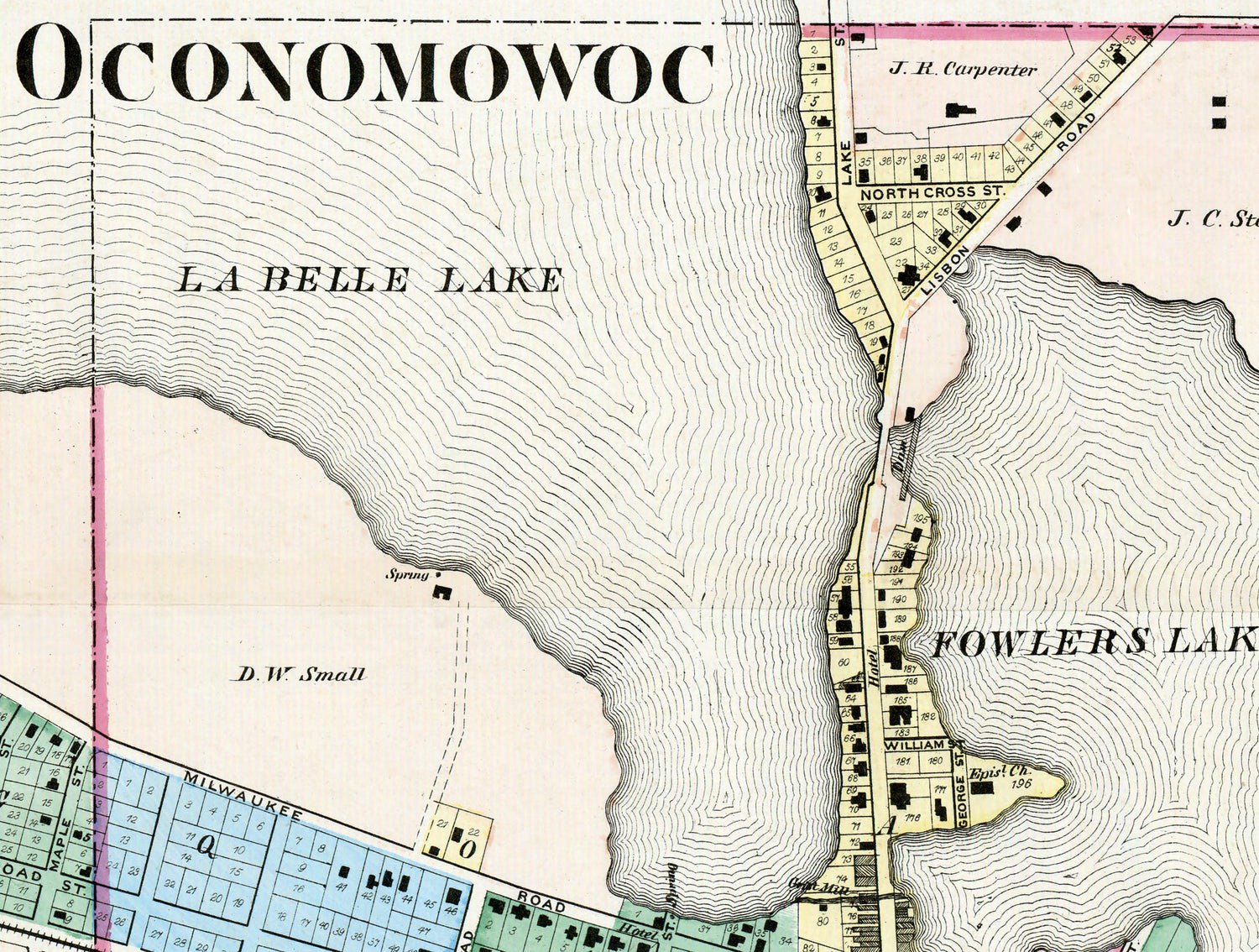1873 Town Map of Oconomowoc Waukesha County Wisconsin