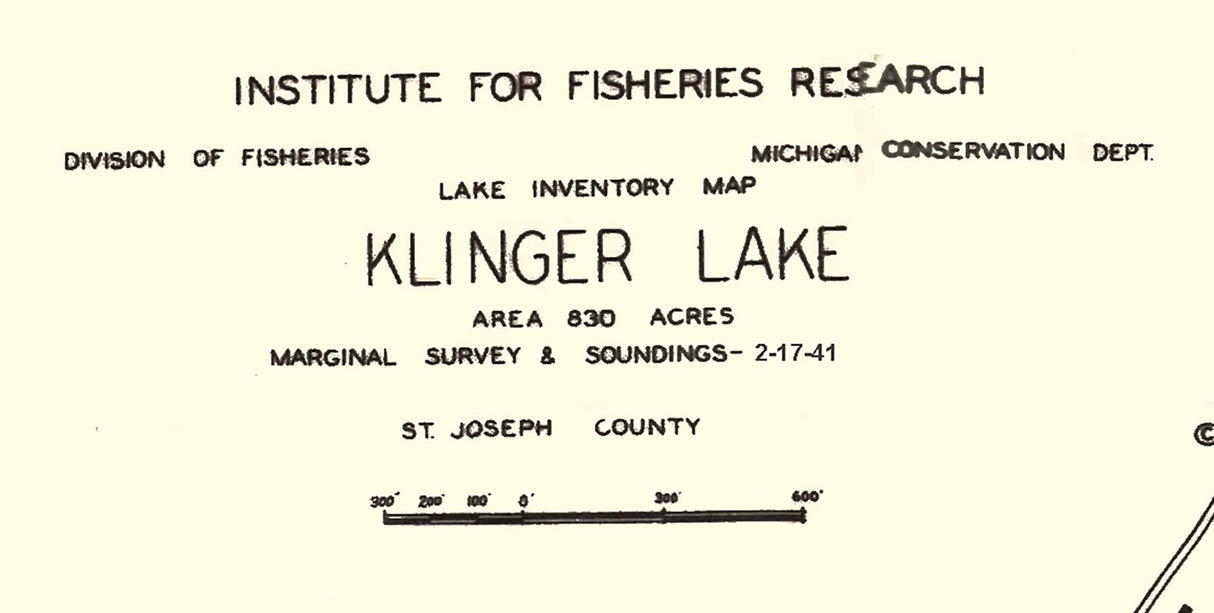 1941 Map of Klinger Lake St Joseph County Michigan