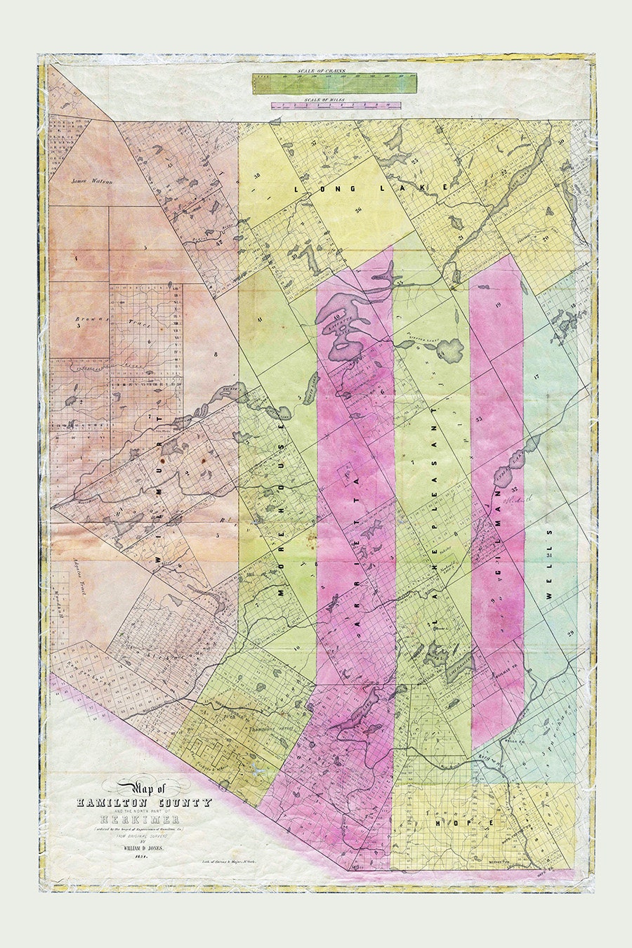1851 Map of Hamilton and Herkimer County New York