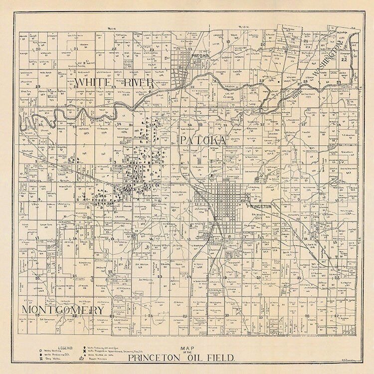 1891 Farm Line Map of The Princeton Oil Field Gibson County Indiana